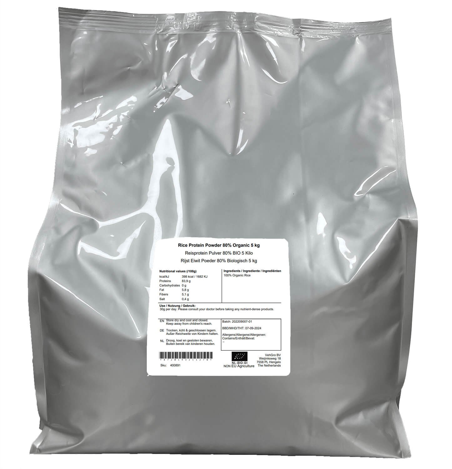Rijst Eiwit Poeder 80% Biologisch 5 kg